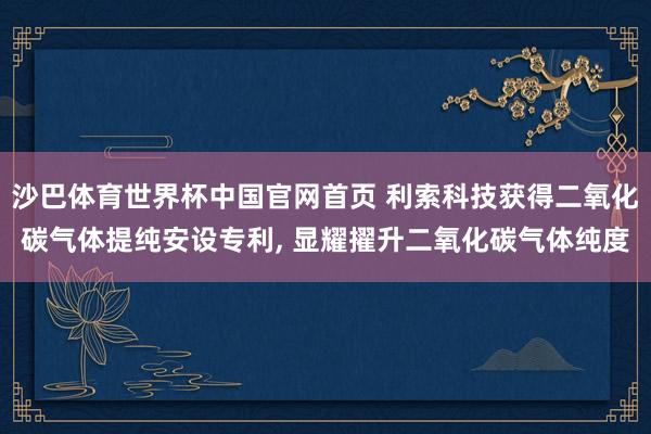 沙巴体育世界杯中国官网首页 利索科技获得二氧化碳气体提纯安设专利, 显耀擢升二氧化碳气体纯度