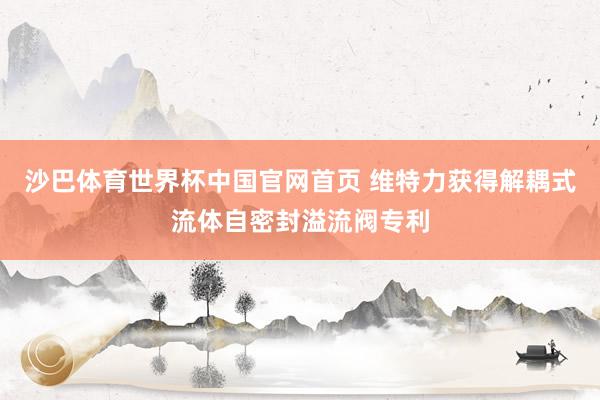 沙巴体育世界杯中国官网首页 维特力获得解耦式流体自密封溢流阀专利