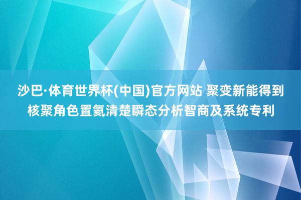 沙巴·体育世界杯(中国)官方网站 聚变新能得到核聚角色置氦清楚瞬态分析智商及系统专利