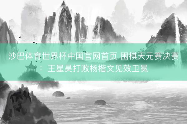 沙巴体育世界杯中国官网首页 围棋天元赛决赛：王星昊打败杨楷文见效卫冕