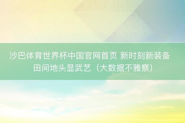 沙巴体育世界杯中国官网首页 新时刻新装备  田间地头显武艺（大数据不雅察）